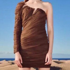 Zara Cut-Out Tulle Mesh Mini Dress Organza One Shoulder Cocktail Dress. Sz. S